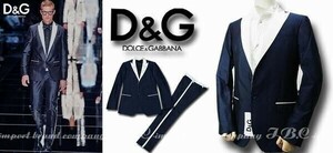 ★DOLCE&GABBANA★ドルガバD&Gシルク1Bスーツ紺×白ライン46【本物保証】イタリアンカジュアル★芸能人御用達★ハイファッション★