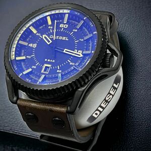 【稼働品】DIESEL / ディーゼル DZ-1718 メンズ クォーツ腕時計 デイト ステンレス× レザーベルト 防水
