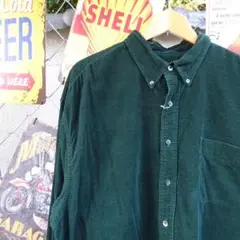 バス 長袖シャツ XL グリーン コーデュロイ ボタンダウン 胸ポケット 緑 襟