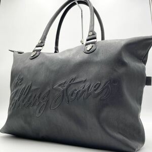 1円 THE ROLLING STONES 【希少 美品 大容量】ボストンバッグ ハンドバッグ 黒 レザー ローリングストーンズ ビジネス 通勤 仕事 メンズ