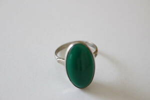 レトロ　七宝　指輪　深緑　グリーン　単色　楕円形　シルバー　銀製