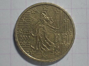 F18-ハチ KM#1285 (最初の地図) フランス共和国 10ユーロセント(10 FRF)ノルディックゴールド貨 2000年