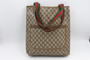 ☆【ト足】GUCCI グッチ トートバッグ オールドグッチ GGスプリーム シェリーライン ベージュ系 COZ01ZZH22