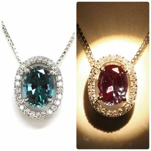 ◆Pt900/Pt850 アレキサンドライト/天然ダイヤモンドネックレス◆M 約4.7g 約45.0cm alexandrite diamond necklace EB7/ED7