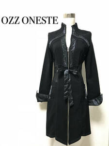 ★極美品 ほぼ 未使用★OZZ ONESTE ワンピース ジップアップ コート★リボン ベルト サテン★黒 ブラック ゴス ゴシック パンク オッズオン