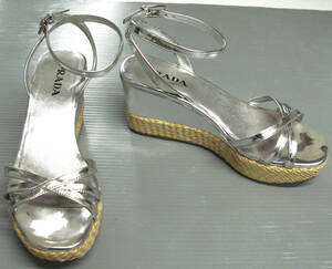 プラダ PRADA：ウェッジソール サンダル シルバー 35 （ ミュール パンプス 厚底 プラットフォーム 靴 PRADA Platform Sandals Silver 35