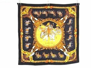 1円 ■美品■ HERMES エルメス CAPARACONS DE LA FRANCE ET DE L’INDE カレ90 シルク100% スカーフ ストール ショール ブラック系 AV9575