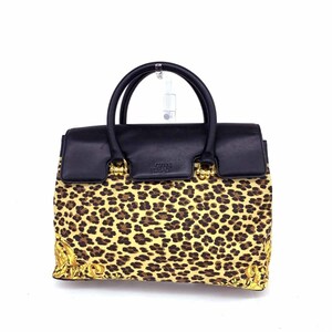 ◆Gianni Versace ジャンニヴェルサーチ ハンドバッグ◆ ブラック×イエロー PVC レオパード柄 レディース bag 鞄