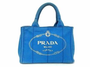 1円 PRADA プラダ ミニカナパ キャンバス ハンドバッグ トートバッグ レディース ブルー系 AY1724