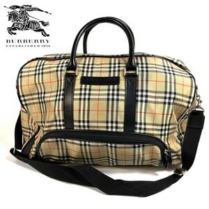 【美品】Burberry バーバリー ゴルフ 大容量 2way ボストンバッグ ショルダーバッグ レザー ナイロン ノバチェック シャドーホース 希少品