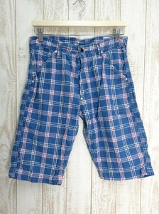 EVISU/エヴィス：チェック柄 ハーフパンツ LOT.7550 ボタンフライ ショーツ ブルー サイズ32/メンズ/中古/USED