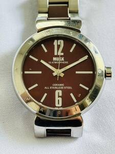 〇P107 MUSK ムスク セラミック クォーツ アナログ 腕時計 MA-2184 レッド文字盤×シルバーカラー メンズ腕時計 
