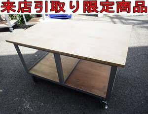 ★Tけま9918 DIY用品 4輪自在キャスター付 木製天板 作業台 W1400×D900×H770mm 作業テーブル ワークテーブル 作業場 加工台