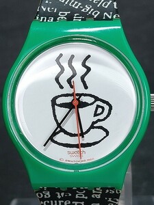 美品 SWATCH スウォッチ GENT ゲント CAPPUCCINO GG121 アナログ クォーツ ヴィンテージ 腕時計 イラスト文字盤 グリーン ラバーベルト