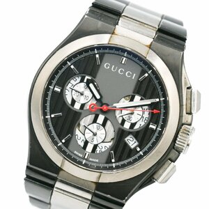 1円 稼働 GUCCI グッチ 124.3 クロノグラフ QZ クオーツ デイト 3針 ブラック文字盤 チタン 腕時計 メンズ スクエア ブランド 235120240326