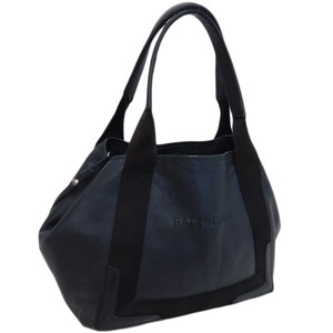 1円 ■ 美品 バレンシアガ トートバッグ 339933 ブラック系 キャンバス×レザー ネイビー カバス BALENCIAGA ■E.Csiu.oR-25