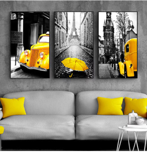 北欧 キャンバス 絵画 レトロ ヨーロッパ 風景 写真家 装飾 壁 アート 黄色 車 ポスタープリント 寝室用DJ1119