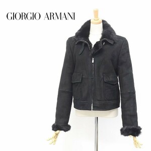 【T129】◆GIORGIO ARMANI CLASSICO/ジョルジオ アルマーニ クラシコ 最高峰 リアルムートン ファー ジャケット ブラック 38