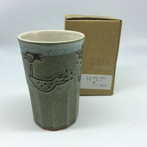 箱付・未使用 フリーカップ LA・MER 鳥デザイン 焼物タンブラー (検:陶器グラス スリムマグ カップ コーヒー ドリンク 和物コップ　