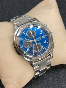SEIKO セイコー クロノグラフ 50m 青/ブルー　メンズウォッチ　腕時計