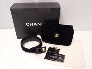 CHANEL マトラッセ ウエスト バッグ ポーチ ベロア ブラック ヴィンテージ ゴールド 黒/ゴールド 正規店購入 送料無料！！