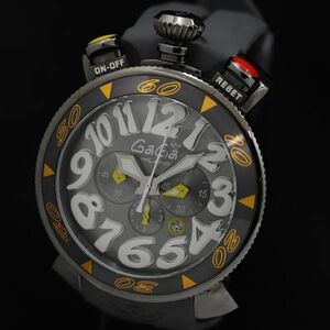 1円 稼働 良品 ガガミラノ MM48 マヌアーレ クロノグラフ QZ デイト シルバー文字盤 メンズ腕時計 TKD 0916000 5NBG1
