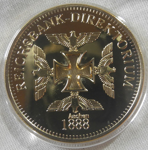 ドイツ帝国銀行 ライヒスバンク インゴット1888年 金貨 24金メッキレプリカ コイン 穴あき コレクションメダル ベルリン ナチス 第三帝国