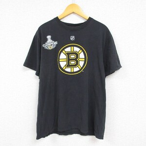 XL/古着 リーボック REEBOK 半袖 ブランド Tシャツ メンズ NHL ボストンブルーインズ ミランルチッチ 17 コットン クルーネック 黒 ブ