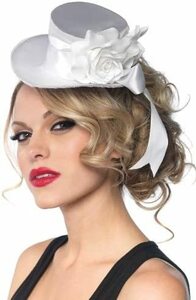 【LEG AVENUE】レッグアベニュー2135 Flower Ribbon Accent Satin Hat O/S White　帽子