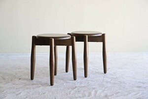 【美品】二脚セット スツール チェア 木製 丸椅子 レトロ ヴィンテージ 古木 インテリア