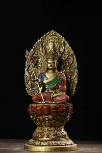 ▽鴻▽ 銅製 彩繪 金鍍 地藏王菩薩像 置物 古賞物 中国古玩 中国古美術