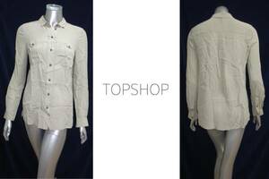 二点落札で送料無料！ T31 TOPSHOP トップショップ シルク 100% スタッズ 長袖 シャツ 34 レディース トップス 絹　カーキ