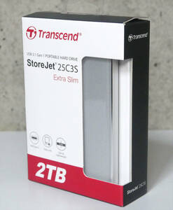 未使用品 USB3.1転送 極薄 2TB 2.5インチ スリムポータブルHDD Transcend StoreJet 25C3S TS2TSJ25C3S