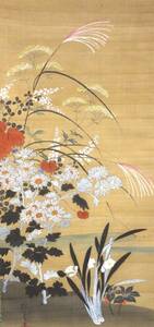 希少 真筆 酒井抱一 絹本 琳派 掛軸 箱書 二重箱 日本画 江戸時代後期 俳諧 尾形光琳