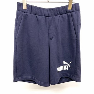 プーマ PUMA スウェットショーツ ショート ハーフパンツ ウエストにゴムと紐 裏毛 ロゴプリント 綿×ポリ M ネイビー×ホワイト 紺 メンズ