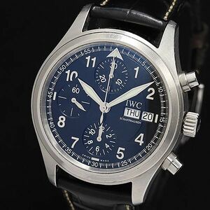 1円 稼動 良品 IWC スピットファイヤー IW370613 AT/自動巻 ブラック文字盤 クロノグラフ デイデイト メンズ腕時計 DOI 0003520 4RKT