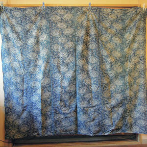 古布 木綿 藍染め 型染め 布団皮6巾 二色 灰入り vintage fabrics boro katazome indigo textile wabisabi