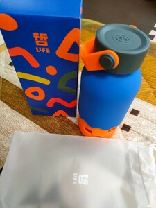 ボトルガラス水筒　青×オレンジ　380ml