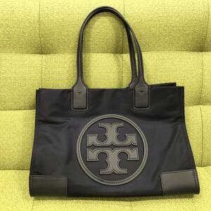 【美品】TORY BURCH　トリーバーチ　ナイロン　レザー　トートバッグ　ハンドバッグ　エラ　ダブルT　ネイビー 　