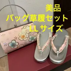 R 美品バッグ草履 セット LLサイズ  着物　振袖　訪問着　大きい銀　ピンク