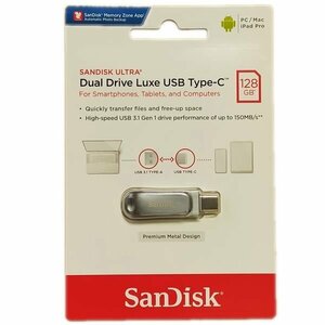 新品 SanDisk USBメモリー128GB Type-C/Type-A兼用 150MB/s USB3.0対応 回転式キャップ 銀色