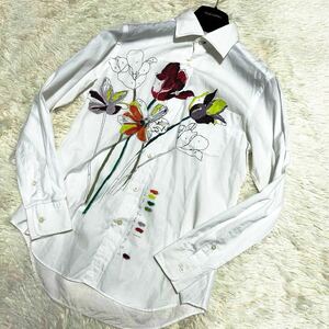 ●希少デザイン ● ポールスミス Paul Smith メンズ ●長袖シャツ ドレスシャツ 柄シャツ ●フラワー 花柄 バラ ホワイト 白 S43