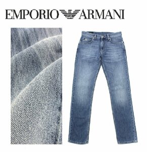 7万新品◆36◆EMPORIO アルマーニ イーグルモチーフプレート付き REGULAR FIT ストレッチデニムジーンズパンツ『J15』薄青 1円