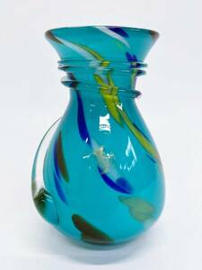 手づくり 花瓶 ガラス花瓶 ガラス製 フラワーベース 花器 花入れ 花生け Glass 硝子 青 ブルー 置物 インテリア