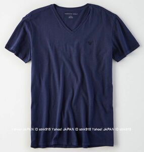 〓ラスト!! アメリカンイーグル/US XXL/AE Logo Slub V-ネックTシャツ/Navy