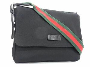 1円 ■美品■ GUCCI グッチ 337074 シェリーライン ナイロンキャンバス クロスボディ ショルダーバッグ 斜め掛け ブラック系 FA3989