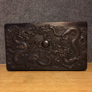 ▽鴻▽ 紫檀木製 細密彫 滿金星 雙龍戲珠紋 首飾盒 置物 古賞物 中国古玩 中国古美術