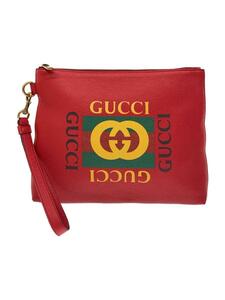 GUCCI◆VINTAGE LOGO/セカンドバッグ/クラッチバッグ/レザー/レッド/572770