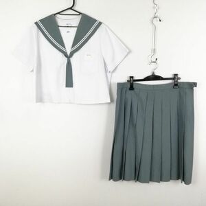 1円 セーラー服 スカート ネクタイ 上下3点セット 大きいサイズ 特大 夏物 白2本線 女子 学生服 大分野津中学 白 制服 中古 ランクC EY9890