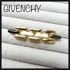 GIVENCHY ジバンシー　ホワイト　ブラック　エナメル　ゴールド　ブローチ